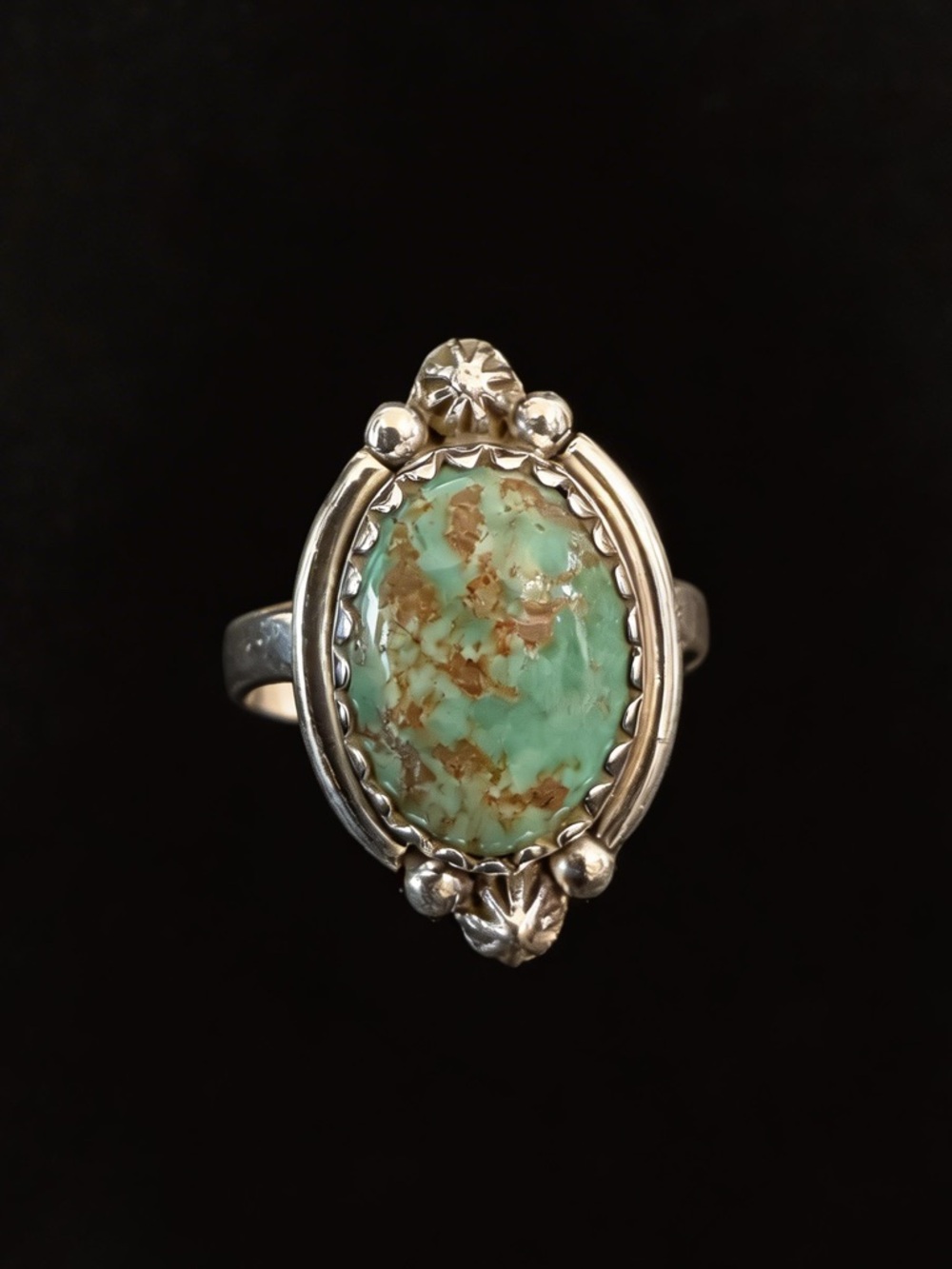 Sterling‎ Silver genuine Turquoise oval stone Ring - Green Turquoise Oval